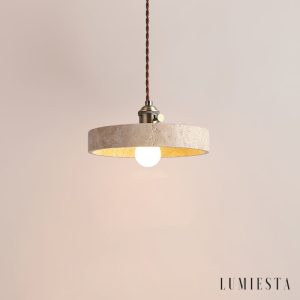Zlotrava - Lampa wisząca trawertynowa złota do salonu i jadalni, Ø12/15/21 cm