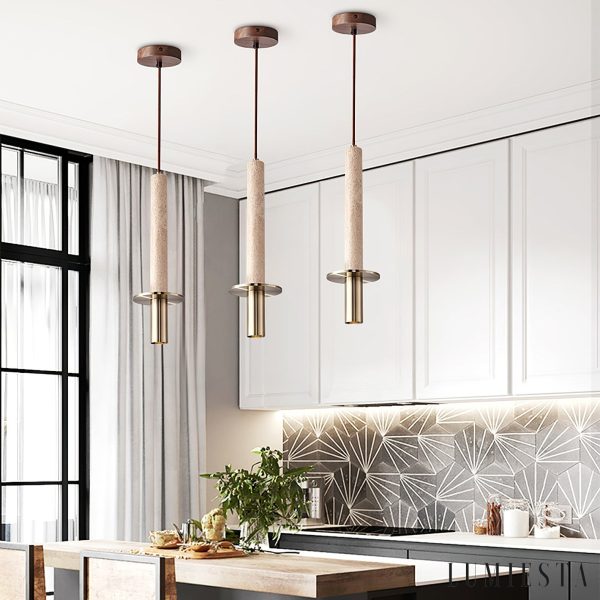 Zurichia - Lampa wisząca nowoczesna trawertynowa, do jadalni, Ø12 x wys. 40 cm