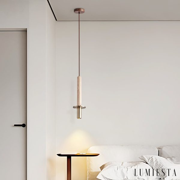 Zurichia - Lampa wisząca nowoczesna trawertynowa, do jadalni, Ø12 x wys. 40 cm