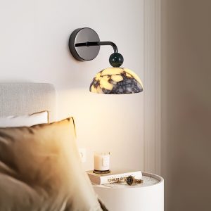 Fuego - kinkiet marmurowy biały czarny kopuła 15 cm