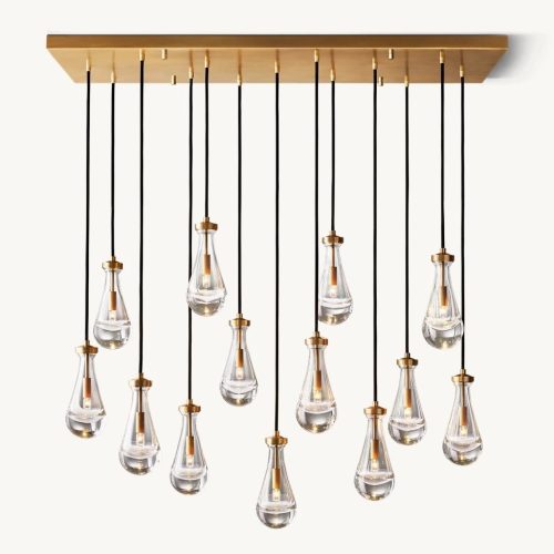 Raindropa Linear - Postmodernistyczny miedziany żyrandol  - Podłużna lampa wisząca