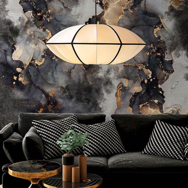 Aria - Bubble fabric pendant lamp in white-black/brown-black, Ø40/50/60cm