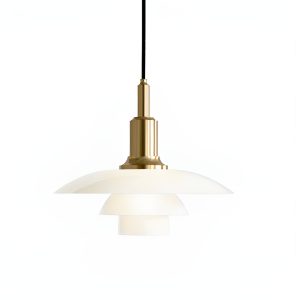 Metalowa lampa wisząca biała dyskowa Poria Ø28 cm, wielowarstwowy profil z boku