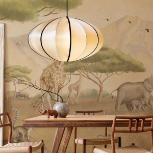 Aria - Bubble fabric pendant lamp in white-black/brown-black, Ø40/50/60cm