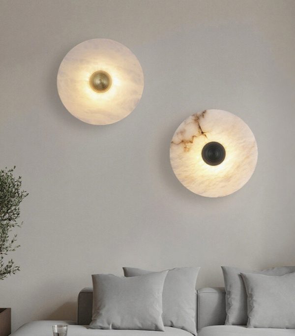 Okrounda - Lampa Ścienna Alabastrowa Złoto Biała Ciepła Zimna