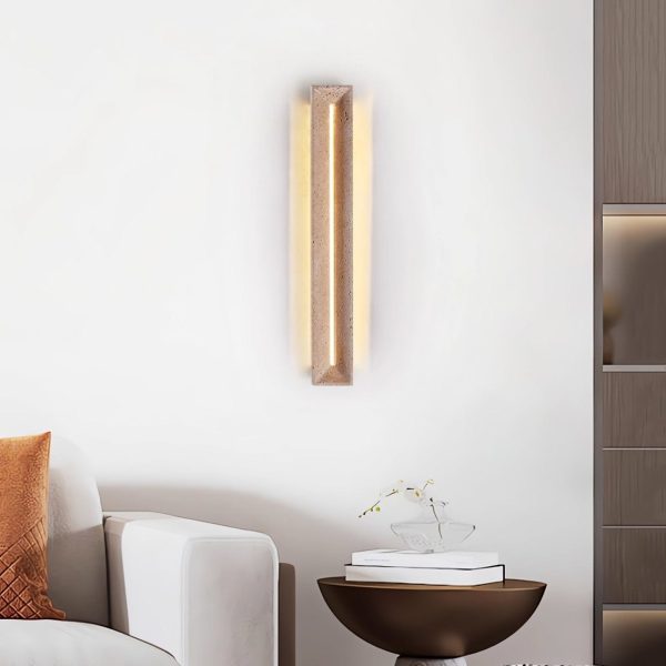 Prostokątny kinkiet trawertynowy belka 8cm x 60cm beżowy