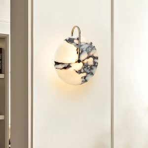 Elegant 25cm round marble wall sconce, warm white