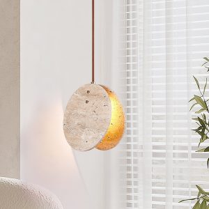 Elegancka okrągła lampa wisząca z trawertynu beżowa 20cm