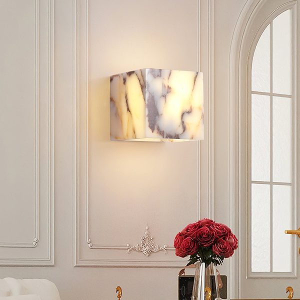 Luxury white marble cube LED wall sconce 12x12 cm