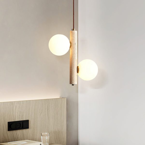 Travertine pendant lamp with spherical shades 25 cm beige