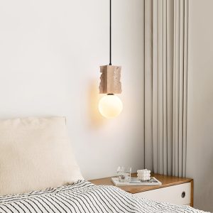 Stylowa lampa wisząca travertyn surowy blok 12x28cm beżowa