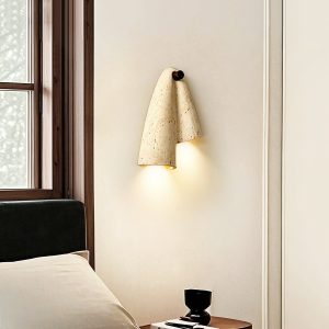 Pearlmont kinkiet z trawertynu beżowa, 2 punktowa, naturalny trawertyn, do sypialni