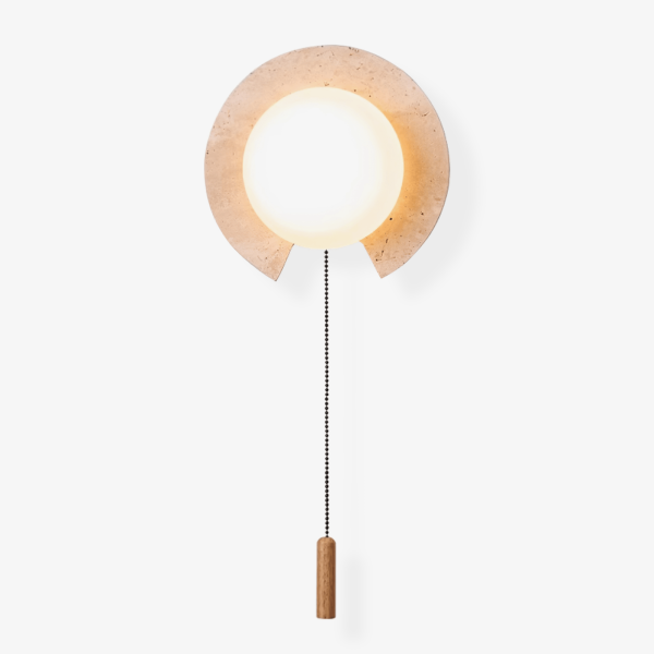 Trawertynowa okrągła lampa ścienna 22cm beżowa z łańcuszkiem