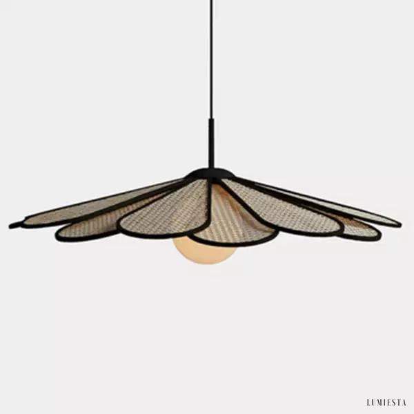 Japońska rattanowa lampa wisząca w kształcie liścia