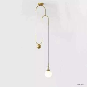 Nowoczesna lampa wisząca w kształcie koła mosiężna i szklana