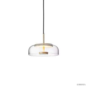 Lampa wisząca Plum szklana z modułem LED, widok boczny na smukły klosz