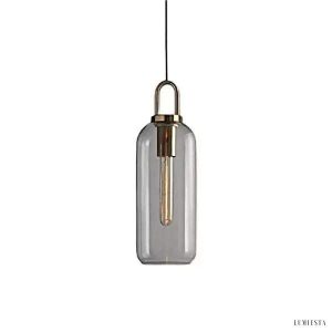 Szklana lampa wisząca w stylu retro z miedzianym wykończeniem