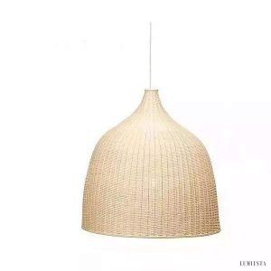 Lampa wisząca rattanowa dzwon naturalna - boczny widok plecionego klosza w kształcie dzwonu