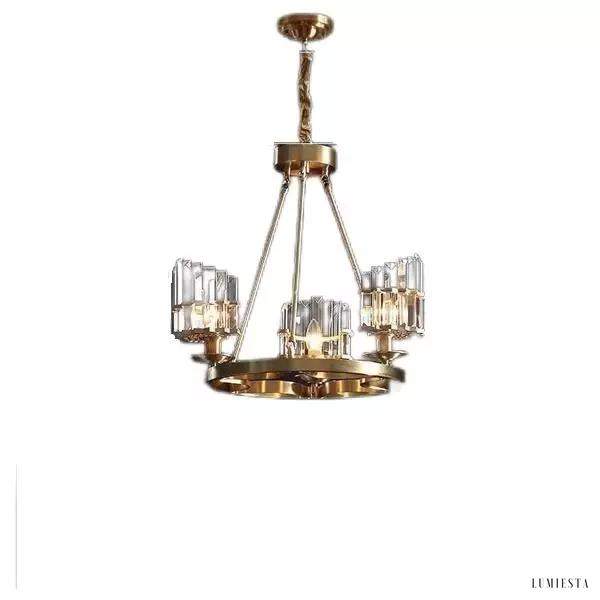 Lampa sufitowa żyrandol mosiężny z kryształami K9