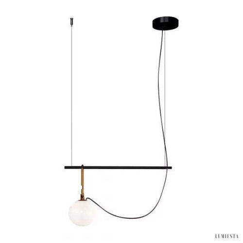 Lampa wisząca Mori z szklaną kulą i mosiężnym akcentem