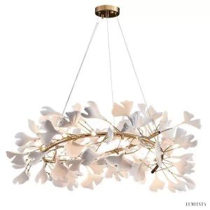 Lampy żyrandol postmodernistyczny w kształcie płatków 60cm — biały klosz z gałęziami na białym tle