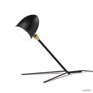 Czarna lampa stołowa tripod metalowa z trójnożną podstawą i stożkowym abażurem