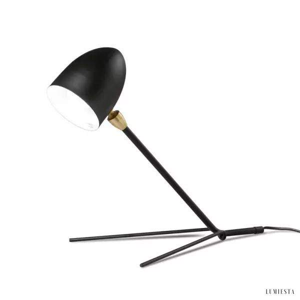 Czarna lampa stołowa tripod metalowa z trójnożną podstawą i stożkowym abażurem