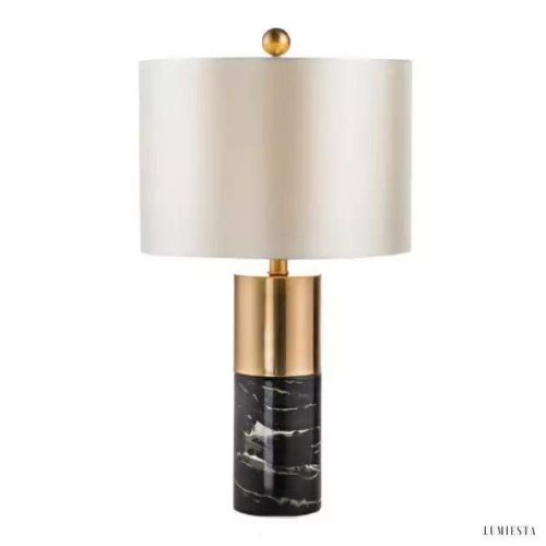 Lampa stołowa cylindryczna z marmurową podstawą i złotymi akcentami