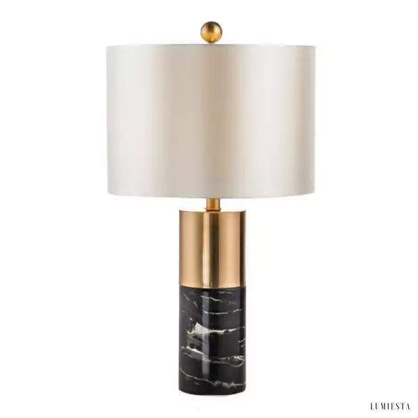 Lampa stołowa cylindryczna z marmurową podstawą i złotymi akcentami