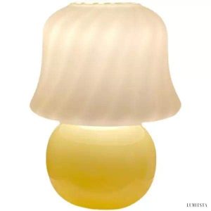 Lampa stołowa musztardowa z ręcznie formowanego szkła