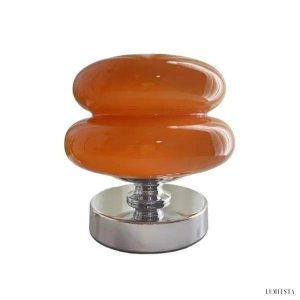 Lampa stołowa Bauhaus w kolorze pomarańczowym z efektownym kształtem, 20x18cm
