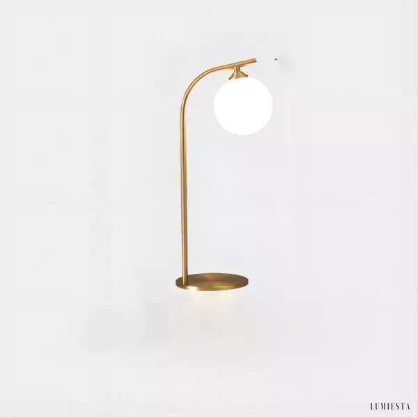 Luksusowa lampa stołowa w mosiądzu z okrągłym kloszem