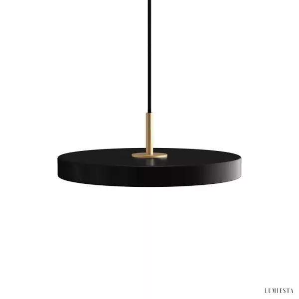 Lampa wisząca Astrid minimalistyczna okrągła czarna z mosiężnym elementem — widok od dołu na białym tle