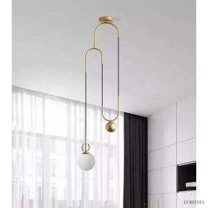 Nowoczesna lampa wisząca w kształcie koła mosiężna i szklana