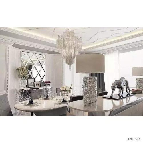 Lampa wisząca Stream z metalowych łańcuchów niklowana 60cm