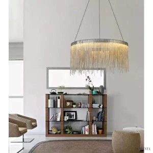 Nowoczesny żyrandol z łańcuchami aluminiowymi do salonu