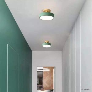 Skandynawska Okrągła Lampa Sufitowa Drewniana LED