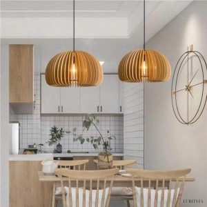 Wooden Pumpkin Pendant Lamp in Rustic Elegance Style