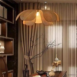 Petal - Rattanowy żyrandol rustykalny w kształcie płatków