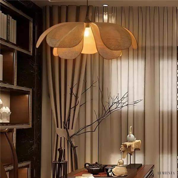 Petal - Rattanowy żyrandol rustykalny w kształcie płatków