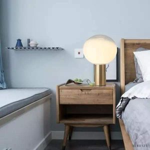 Lampa stołowa Laguna okrągła złota szklana elegancka 37cm