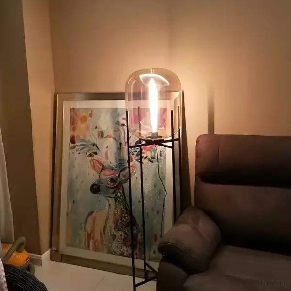 Oda - Lampa podłogowa szklana kula na metalowej podstawie,  Ø26/37/48cm