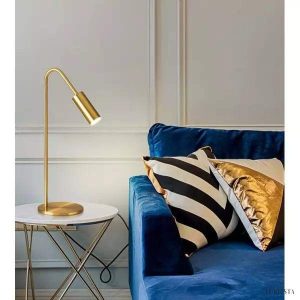 Luksusowa lampa stołowa w mosiądzu z okrągłym kloszem