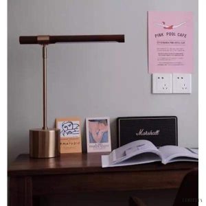 Lampka Biurkowa LED Linearna Drewno Styl Nowoczesny