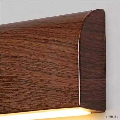 Nowoczesna minimalistyczna lampa ścienna prostokątna z drewna