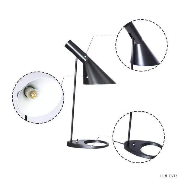 Asymetryczna metalowa lampa stołowa biała - detal metalowego klosza