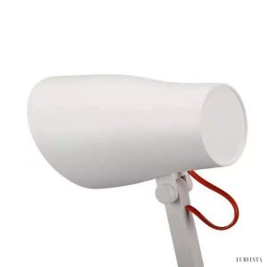 Lampa biurkowa LED dotykowa z regulowanym ramieniem w kolorze białym — widok od góry na cylindryczną głowicę