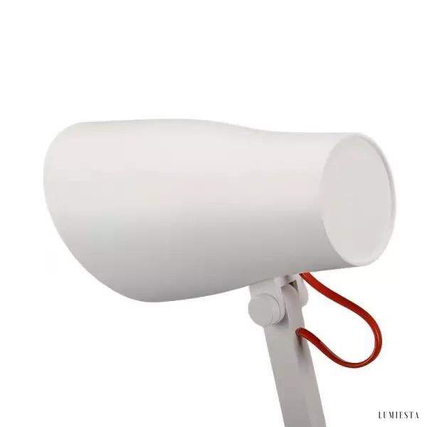 Lampa biurkowa LED dotykowa z regulowanym ramieniem w kolorze białym — widok od góry na cylindryczną głowicę