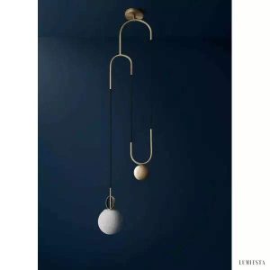 Nowoczesna lampa wisząca w kształcie koła mosiężna i szklana