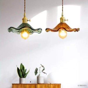 Retro glass pendant lamp with hibiscus flower 23 cm